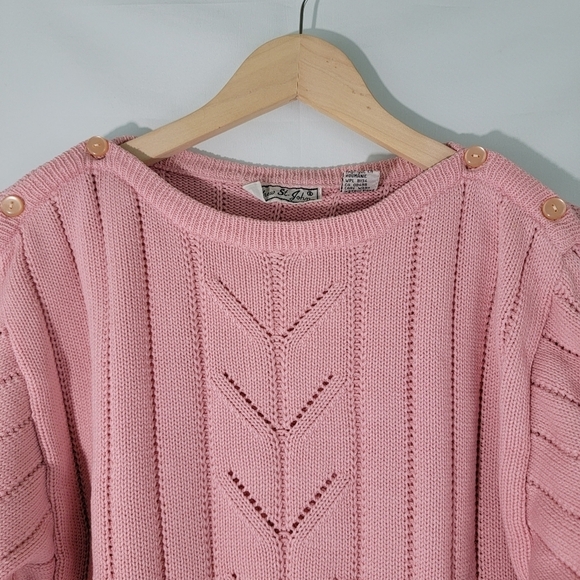 VTG Andrew St. John Baby Pink Crewneck Cable Knit Sweater Sz M Y2K Barbiecore - Picture 2 of 11